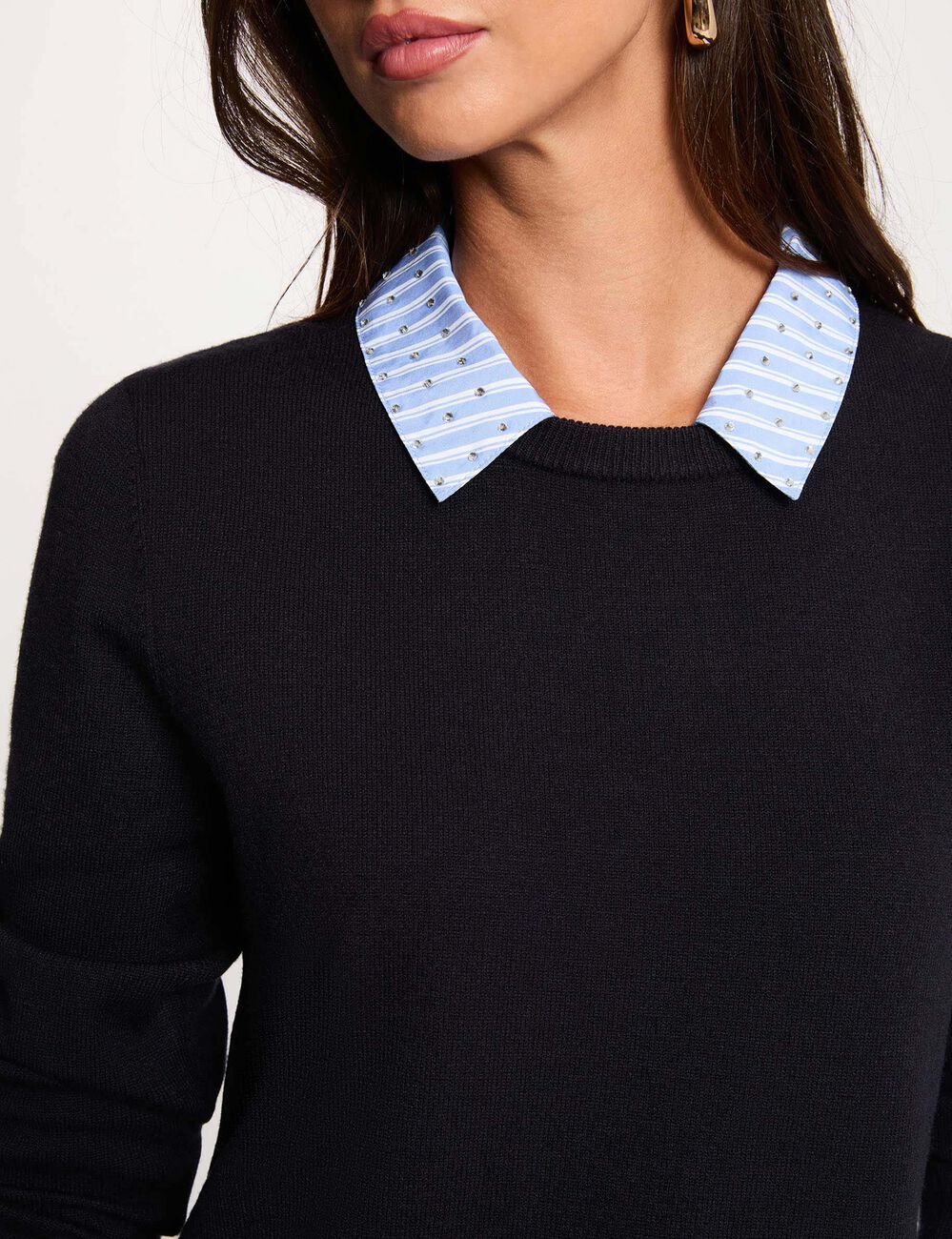 Vestido de punto con cuello vuelto azul marino mujer