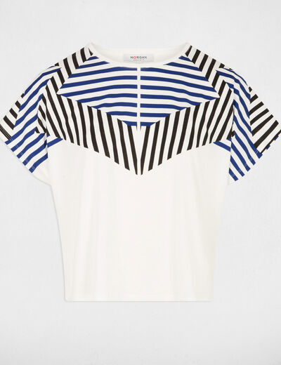 Camiseta corta con cuello redondo blanco mujer