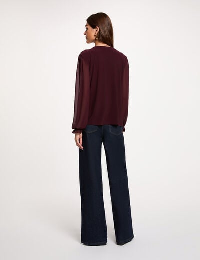 Camiseta de gasa con cuello en v ciruela mujer