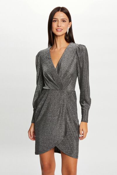 Vestido ajustado hilos metalizados plateado mujer
