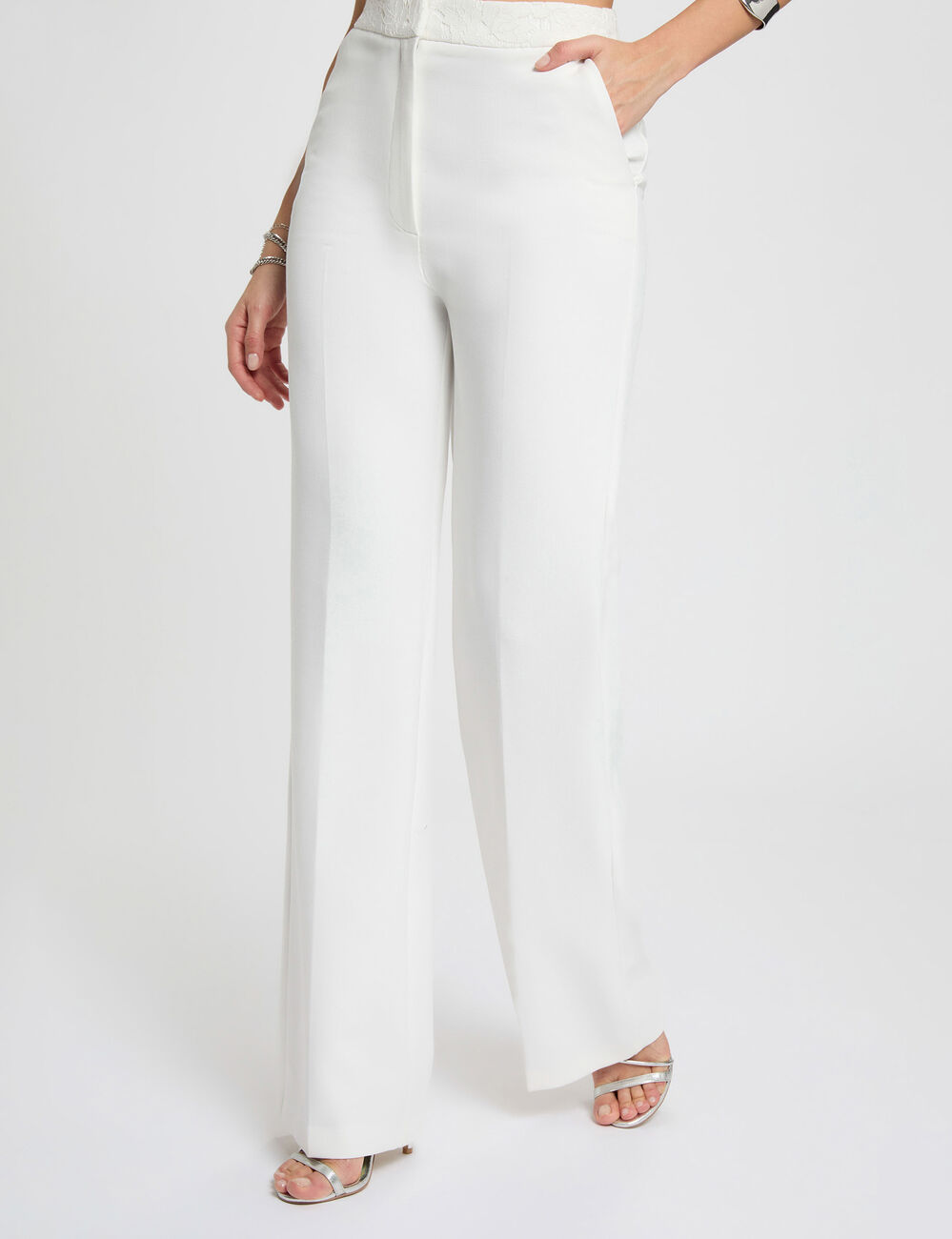 Pantal&oacute;n ancho de tiro alto blanco mujer