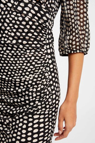Vestido ajustado drapeado estampado negro mujer