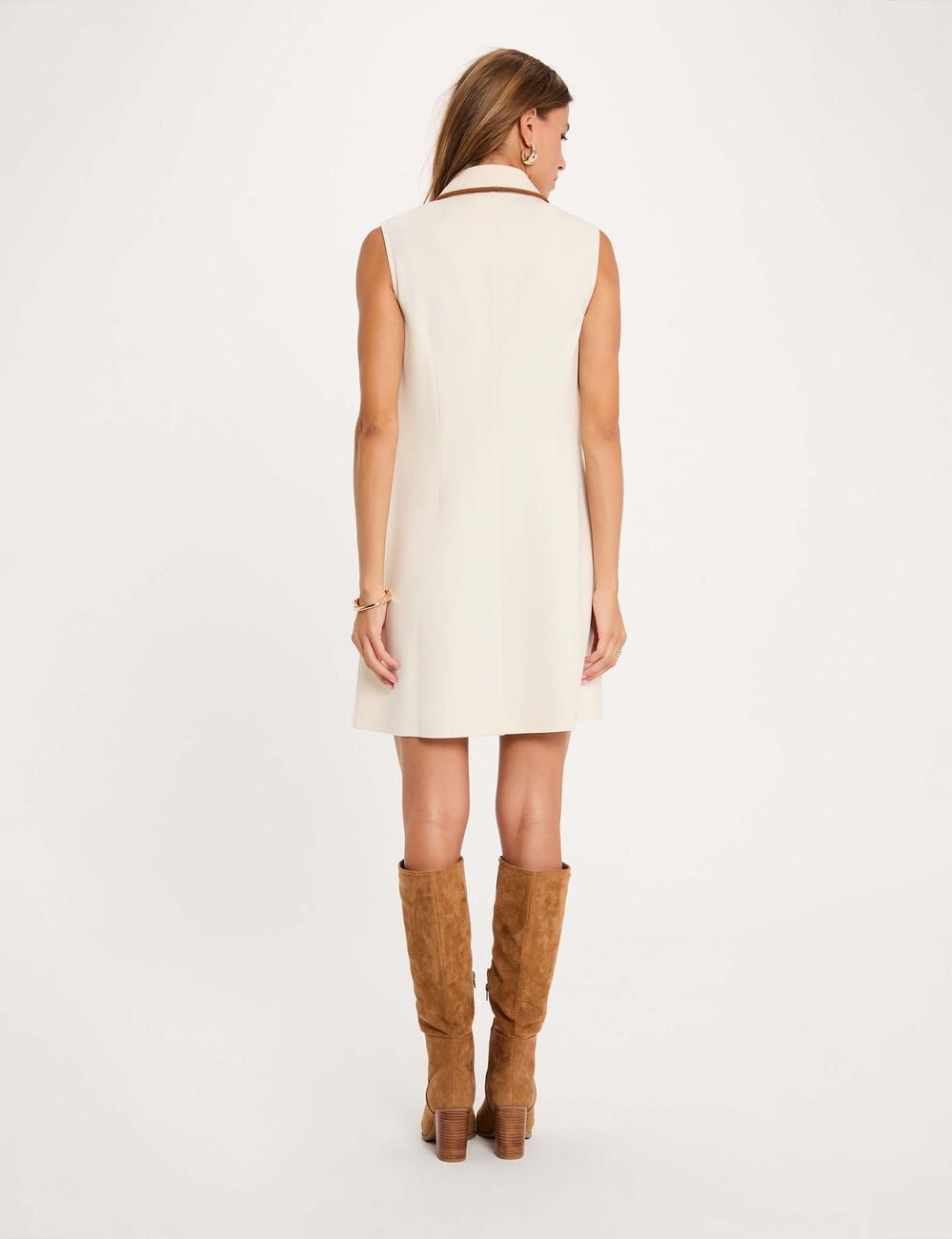 Vestido corto con cuello de solapa marfil mujer