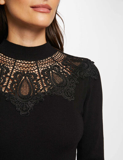 Jersey cuello alto encaje negro mujer