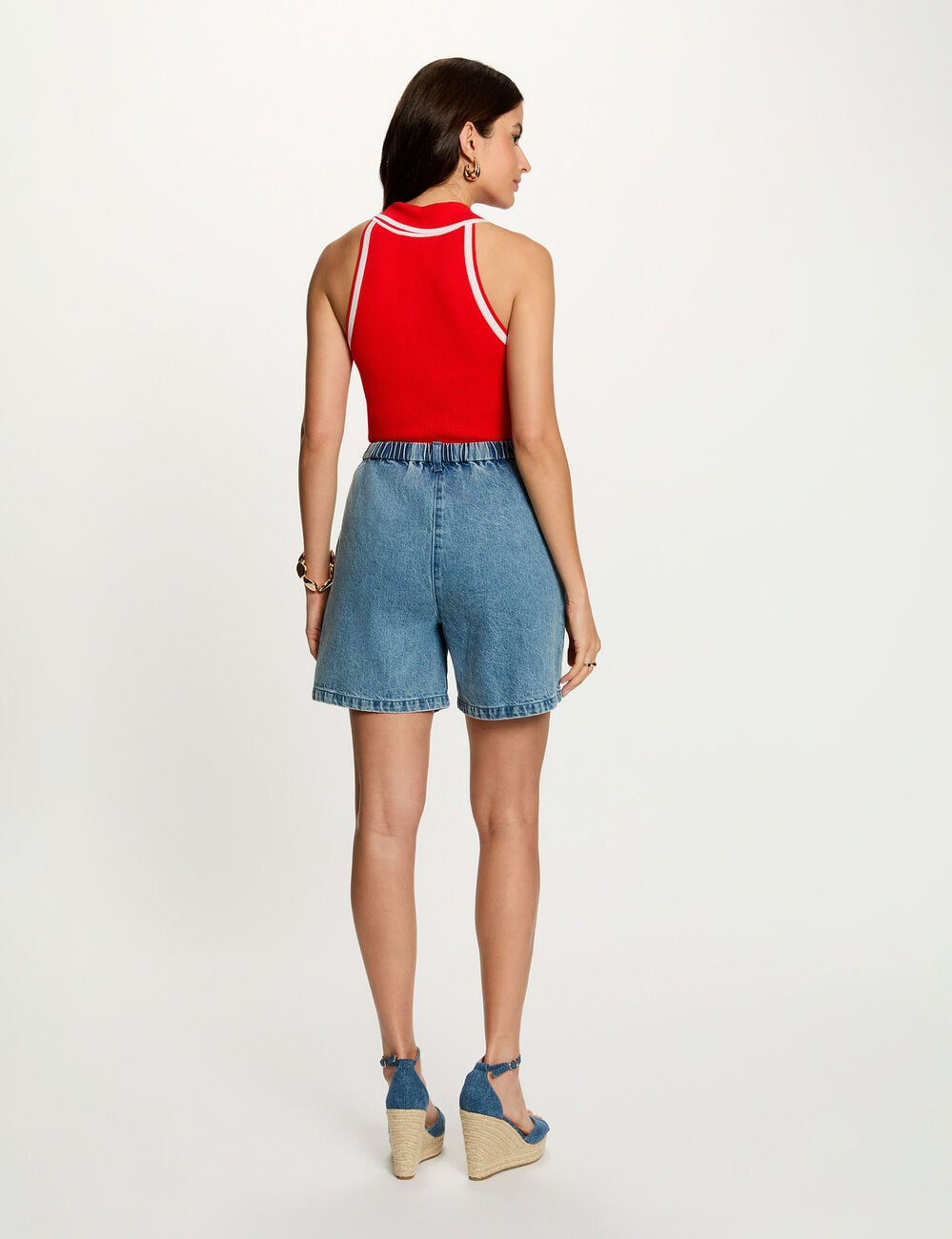 Bermuda de cintura alta denim doble stone mujer
