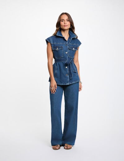Chaqueta vaquera sin mangas denim crudo mujer