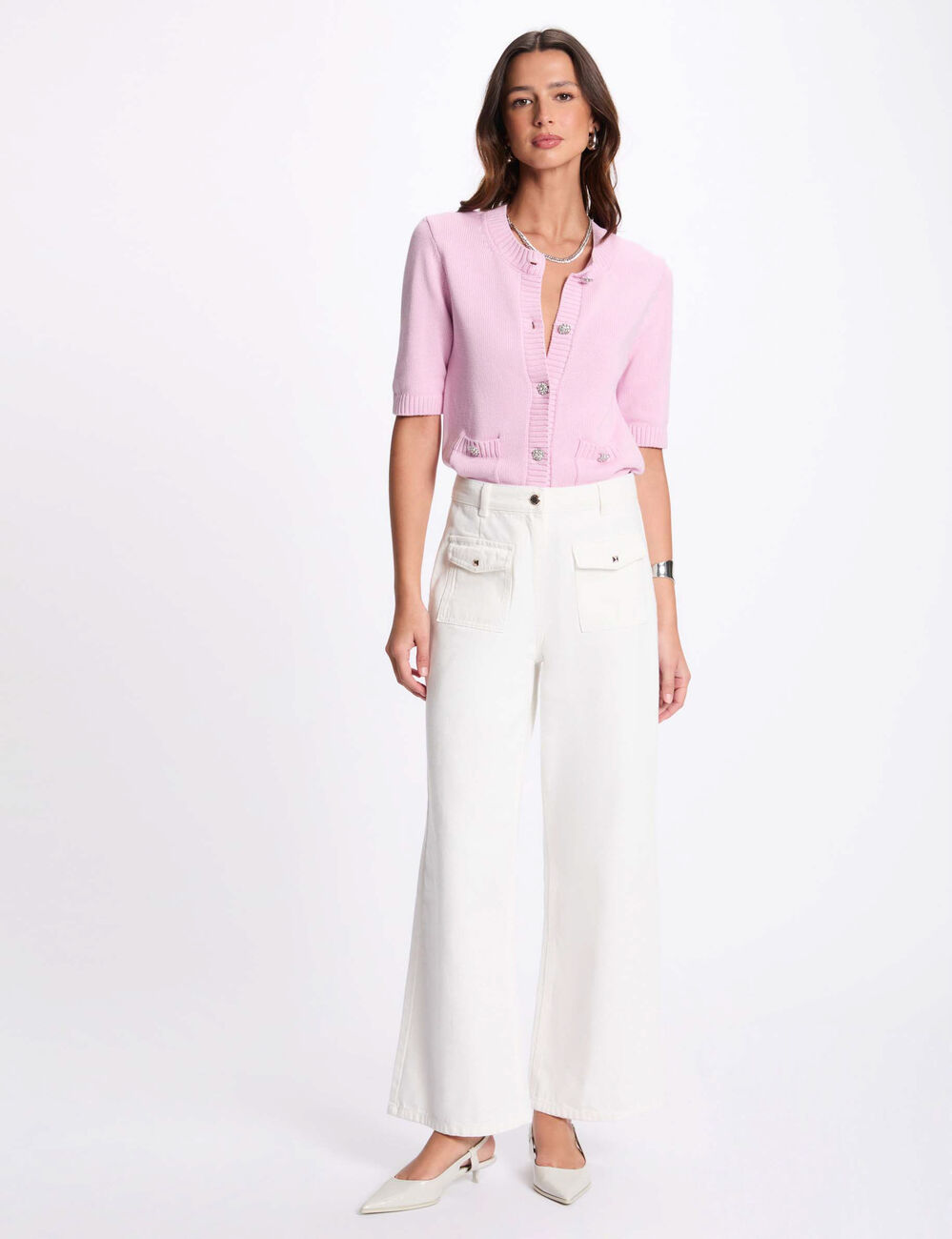 C&aacute;rdigan manga 3/4 rosa pastel mujer