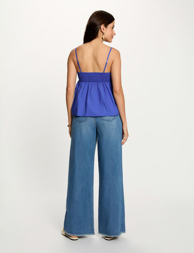 Jean ancho de tiro alto denim stone mujer