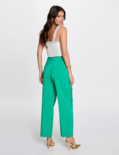 Pantalón recto con pinzas verde emeralda mujer