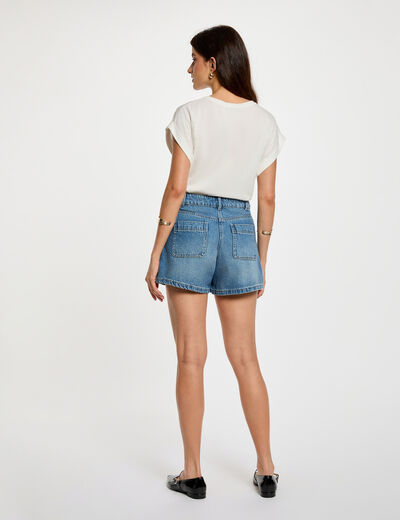 Camiseta corta con cuello en v blanco mujer