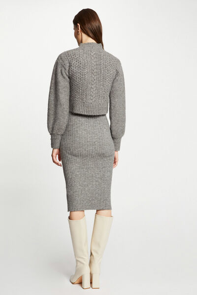 Vestido de punto ajustado efecto 2 en 1 gris anthracite mujer