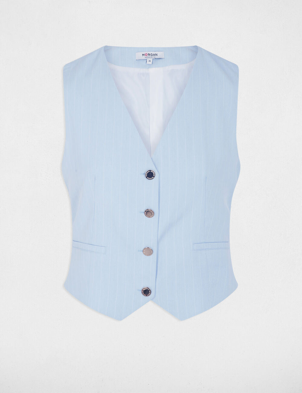 Chaleco de rayas con cuello en v azul cielo mujer