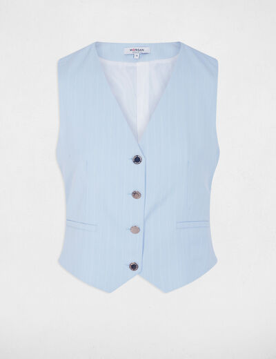 Chaleco de rayas con cuello en v azul cielo mujer