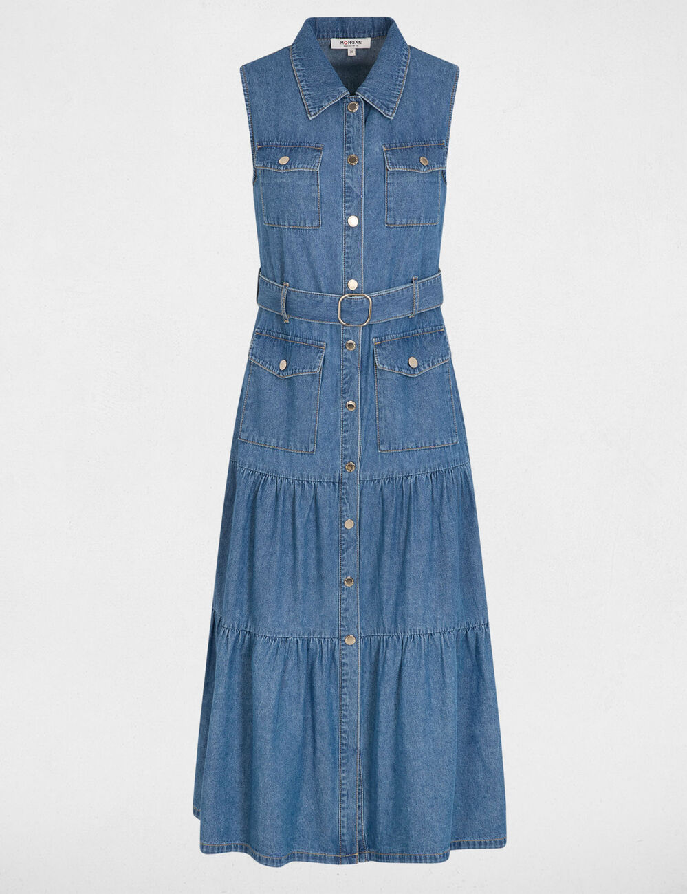 Vestido largo recto vaquero denim stone mujer