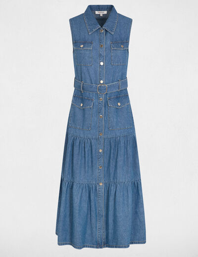 Vestido largo recto vaquero denim stone mujer