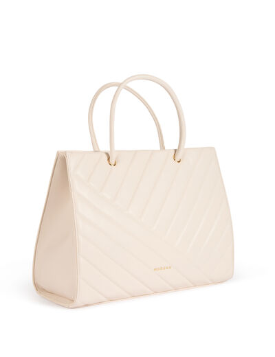 Bolso shopper acolchado marfil mujer