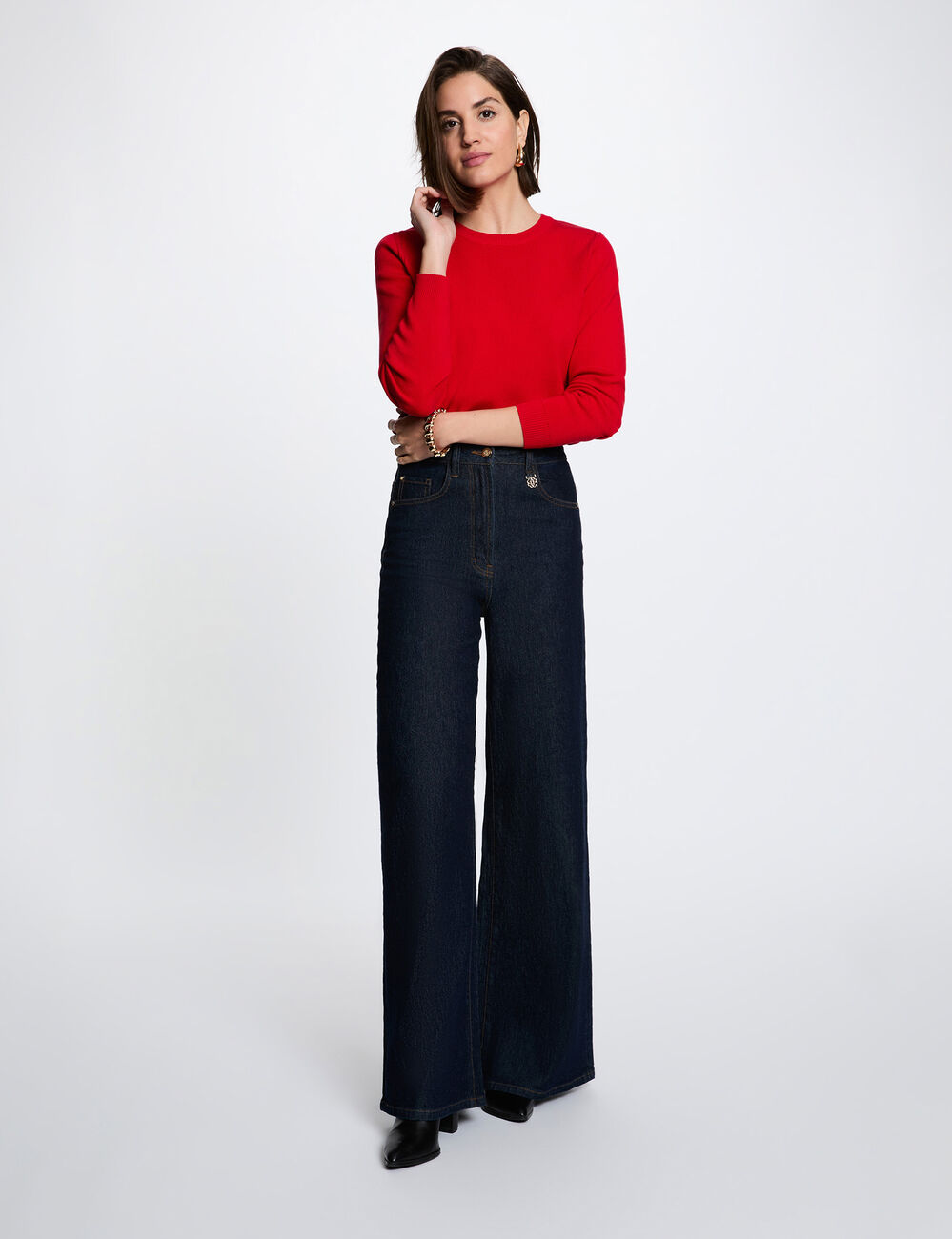 Jersey de punto con relieve rojo mujer