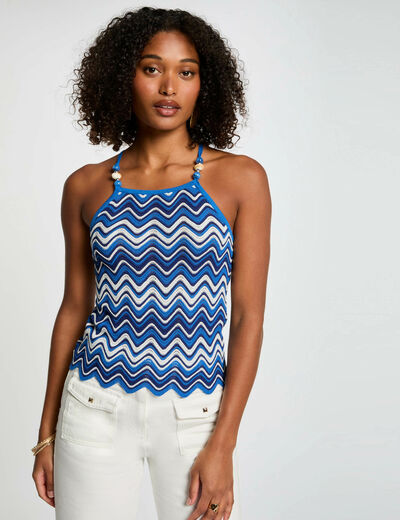 Top punto estampado azul eléctrico mujer