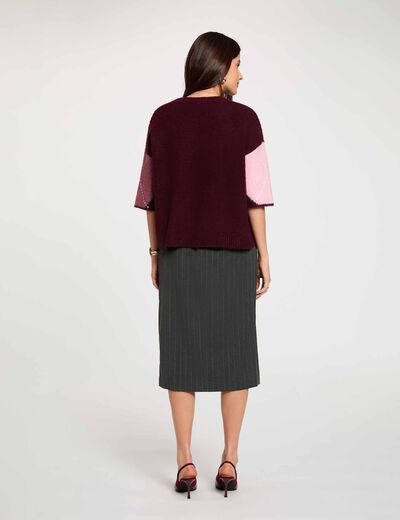 Jersey jacquard cuello redondo ciruela mujer