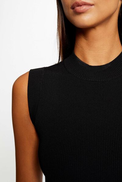 Vestido de punto midi ajustado encaje negro mujer