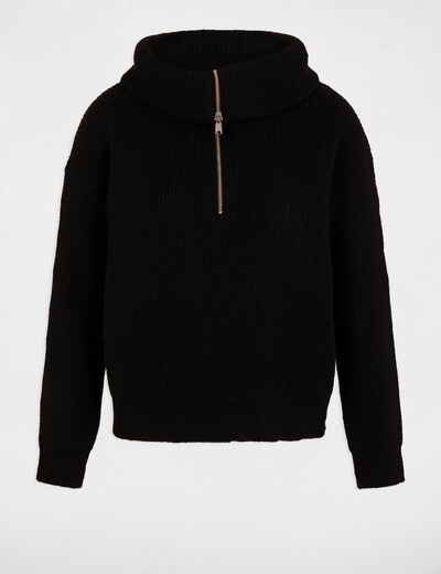 Jersey cuello con cremallera negro mujer