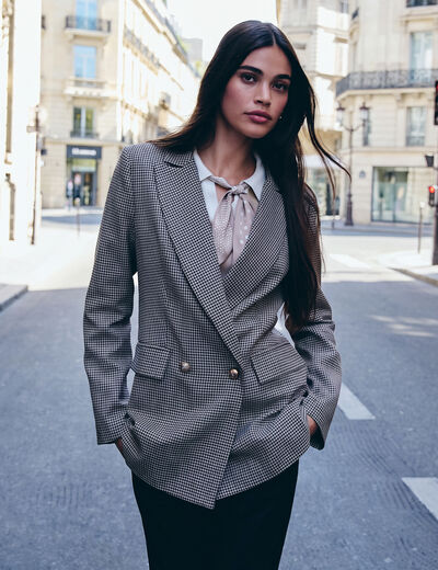 Blazer recto con cuello de solapa marr&oacute;n mujer