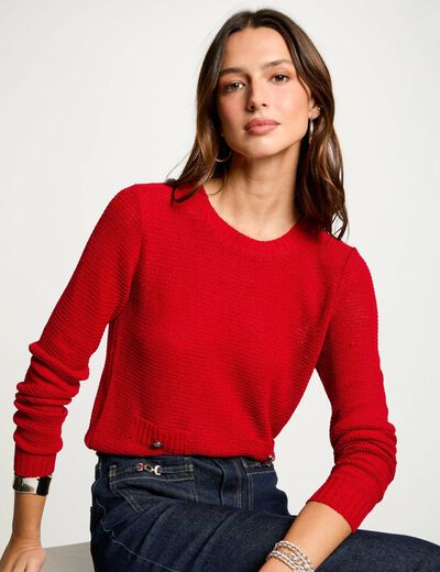 Jersey calado cuello redondo rojo mujer