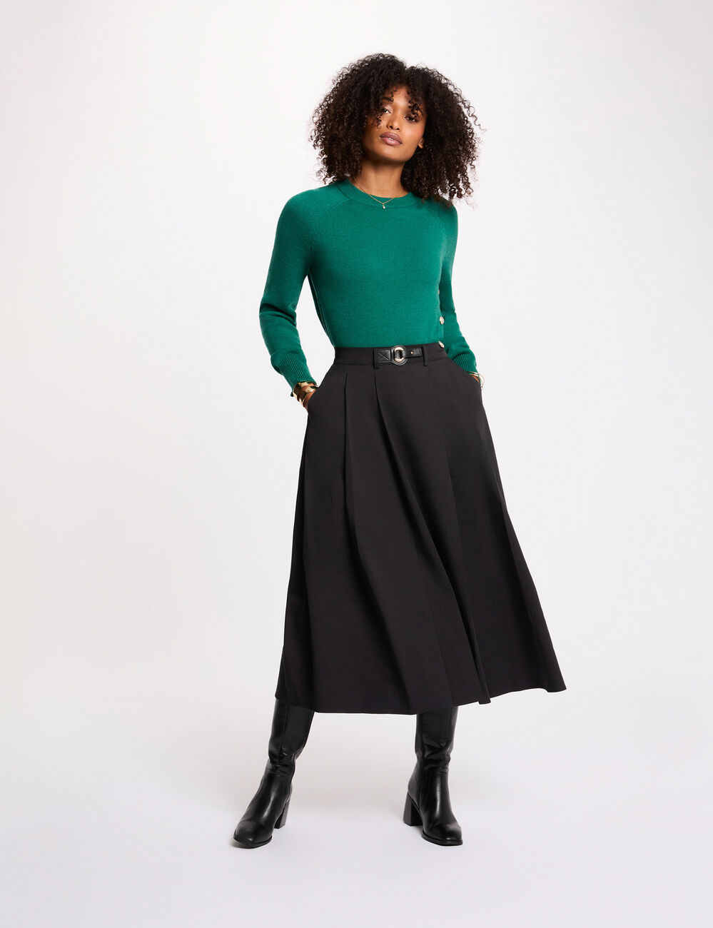 Falda evas&eacute; de talle alto negro mujer