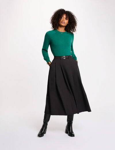 Falda evas&eacute; de talle alto negro mujer