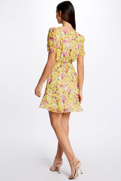 Vestido evasé volantes estampado floral multicolor mujer