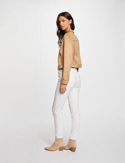 Chaqueta de antelina con botones cámel mujer