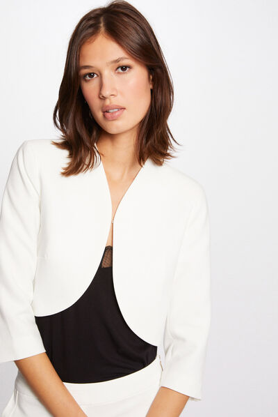 Chaqueta recta con manga 3/4 crudo mujer