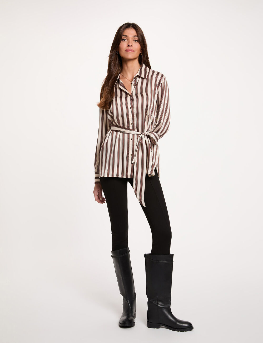 Camisa de rayas con cintur&oacute;n multicolor mujer