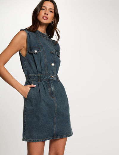 Vestido de vaquero corto recto denim stone mujer