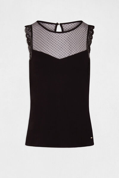 Top tirantes anchos con plumeti negro mujer