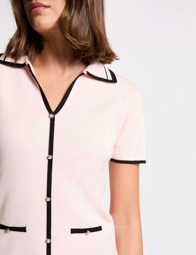 Jersey ajustado de rayas rosa claro mujer