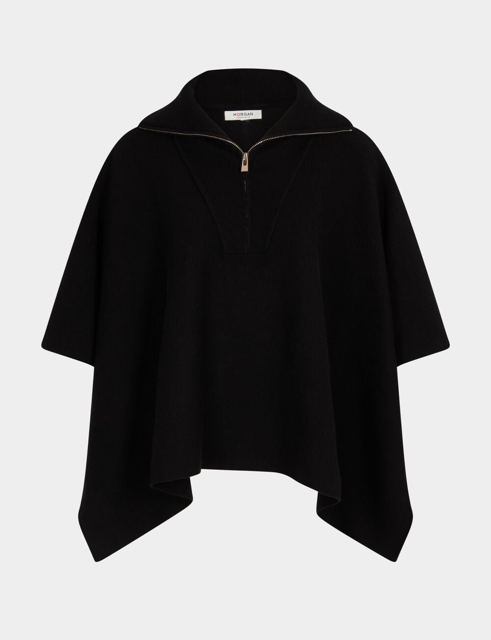 Poncho con cuello abierto negro mujer