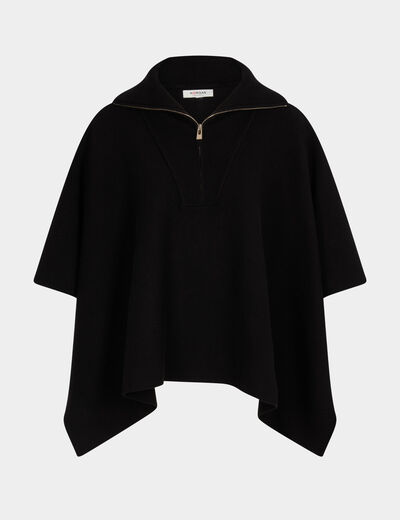 Poncho con cuello abierto negro mujer