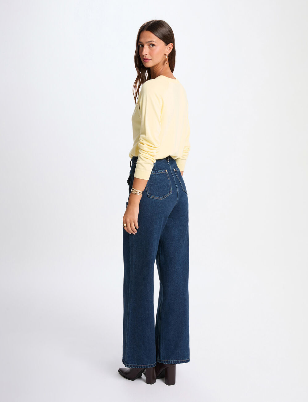 Jersey fino ajustado amarillo claro mujer