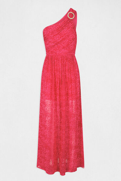 Vestido largo acampanado estampado rosa mujer