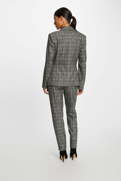 Americana city recta estampado cuadros gris mujer