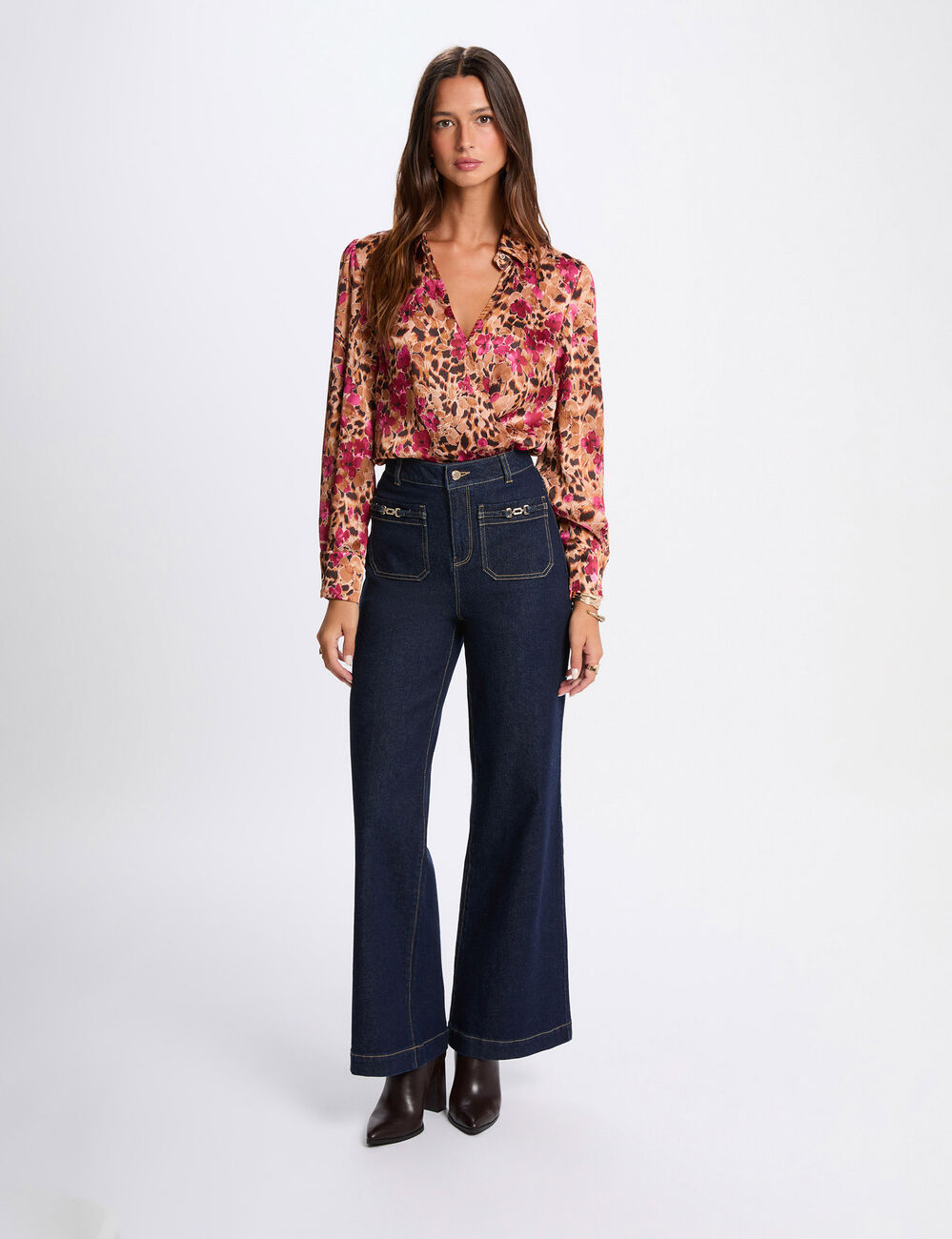 Blusa cruzada ajustada multicolor mujer