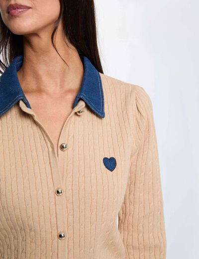 Jersey con cuello vuelto y botones c&aacute;mel mujer