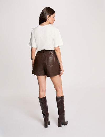 Short ajustado cuero sint&eacute;tico marr&oacute;n mujer