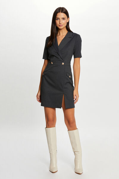 Vestido ajustado manga corta con rayas gris anthracite mujer