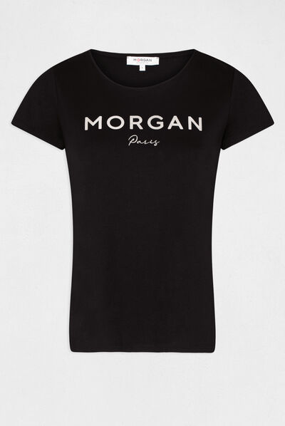 Camiseta de manga corta con mensaje negro mujer