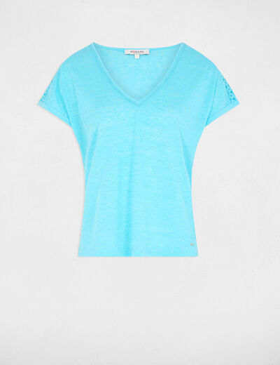 Camiseta manga corta azul cielo mujer