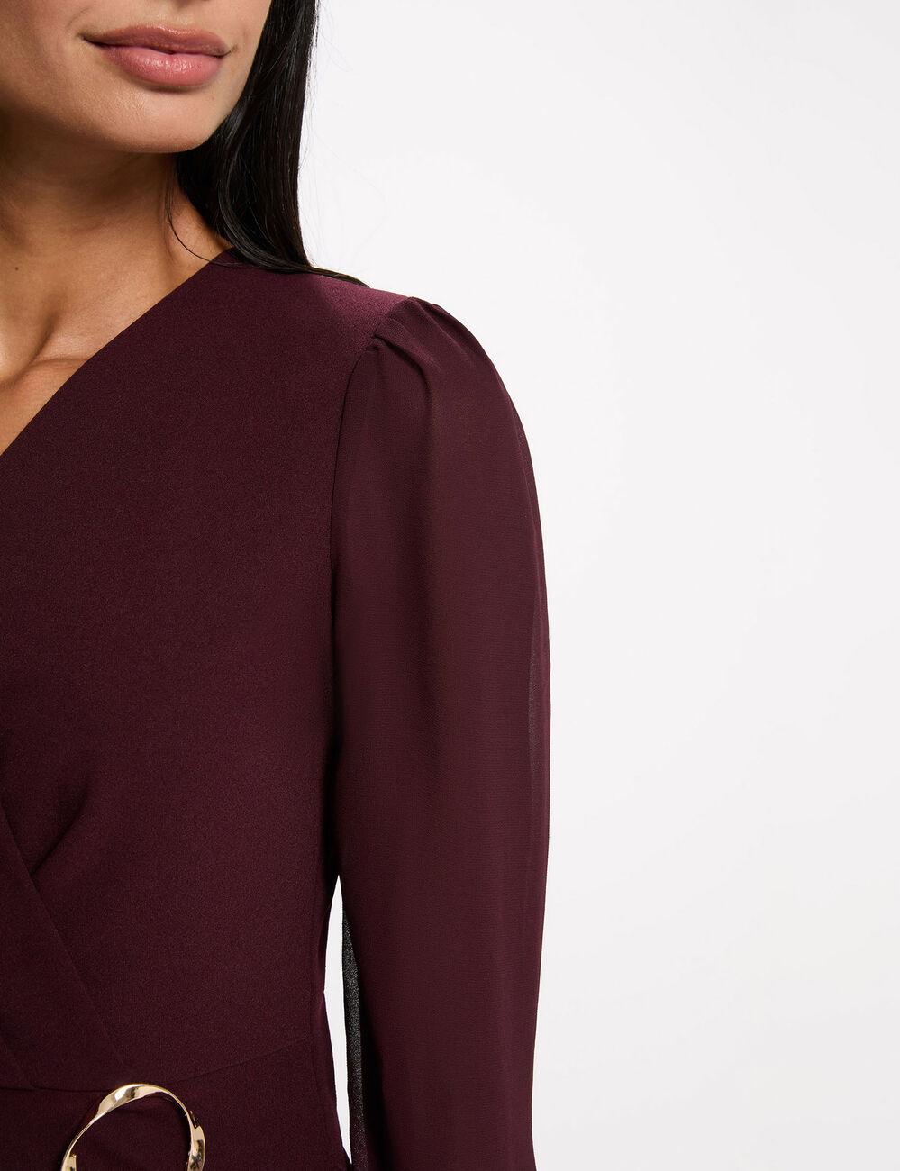 Vestido corto de gasa burdeos mujer