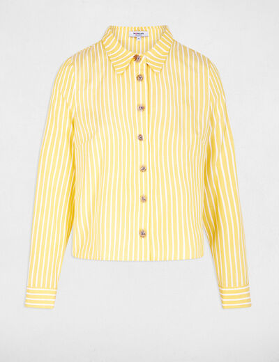 Camisa cropped de rayas amarillo claro mujer