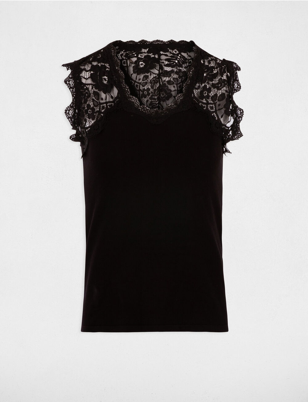 Camiseta de tirantes anchos con encaje negro mujer